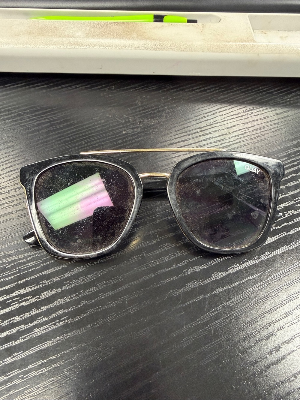 Quay Australia Black Frame Sunglasses with Gold Top Bar